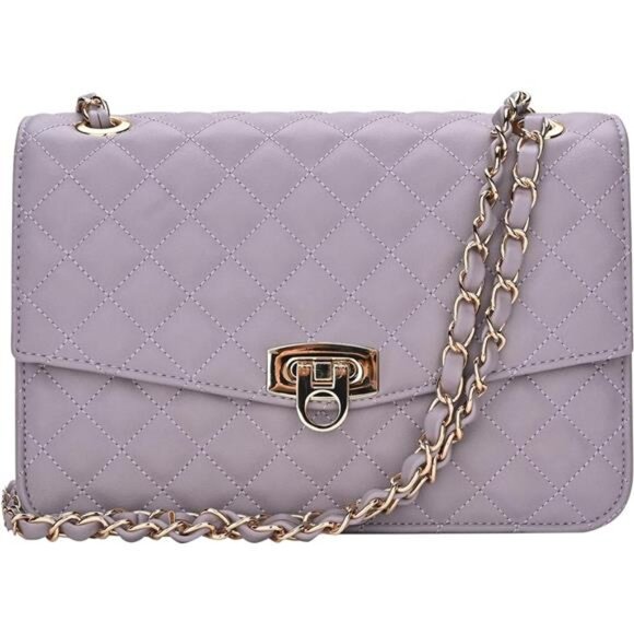 Shoulder Bag for Women, Medium Flap Handbag Purple - Picture 1 of 6